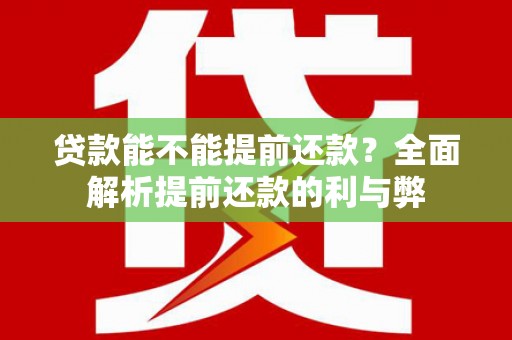 大湖贷款能不能提前还款？全面解析提前还款的利与弊